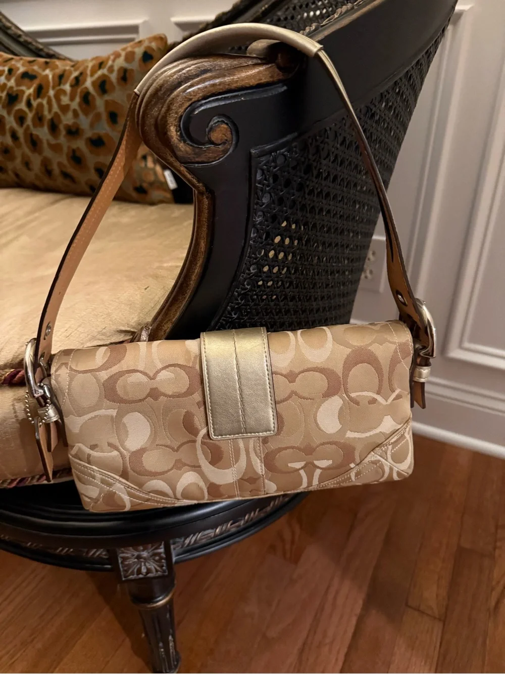 Vintage Coach Y2K Soho Signature Canvas Baguette Bag Gold Buckle